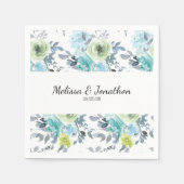 Lichtblauw Geel Groen Bloemen Bruiloft Servetten (Voorkant)