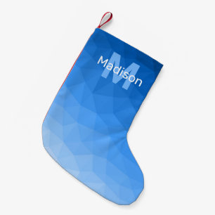 Lichtblauw geometrisch meshpatroon Monogram Kleine Kerstsok