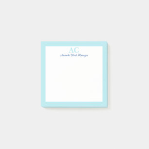 Lichtblauw gepersonaliseerd monogram naam post-it® notes