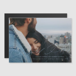 Lichtblauw geschreven huwelijksdatumwijziging magnetische uitnodiging