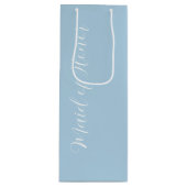 Lichtblauw gestileerd script Maid of Honor Wijn Cadeautas (Voorkant)
