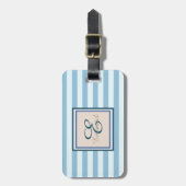 Lichtblauw gestreept met monogram-personalisatie bagagelabel (Voorkant verticaal)