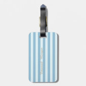 Lichtblauw gestreept met monogram-personalisatie bagagelabel (Achterkant verticaal)