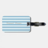 Lichtblauw gestreept met monogram-personalisatie bagagelabel (Achterkant horizontaal)