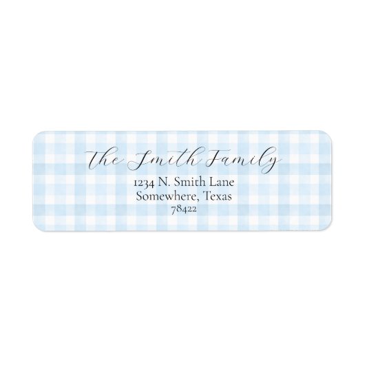 Lichtblauw Gingham adreslabel Etiket (Voorkant)