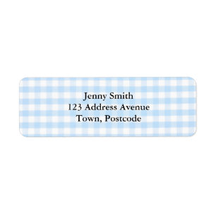 Lichtblauw gingham-patroon etiket