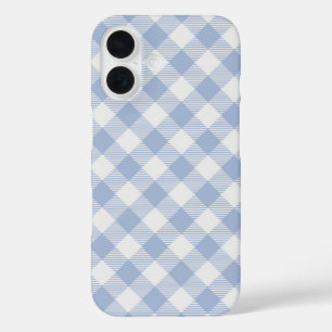 Lichtblauw Gingham Patroon Klassieke Geruite Print iPhone 16 Hoesje