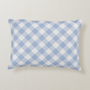 Lichtblauw Gingham Patroon Klassieke Geruite Print Decoratief Kussen