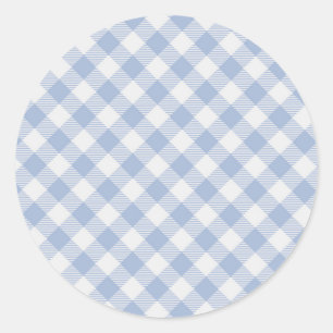 Lichtblauw Gingham Patroon Klassieke Geruite Print Ronde Sticker