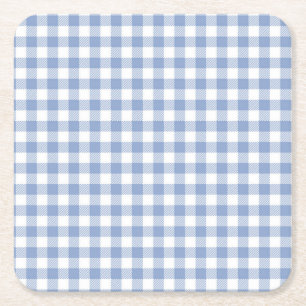 Lichtblauw Gingham Patroon Klassieke Geruite Print Vierkante Kartonnen Onderzetter
