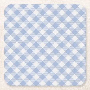 Lichtblauw Gingham Patroon Klassieke Geruite Print Vierkante Kartonnen Onderzetter
