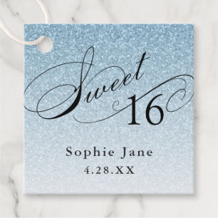 Lichtblauw Glam Glitter Sweet 16 gepersonaliseerd Bedankjes Labels