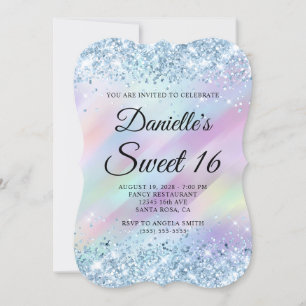 Lichtblauw Glitter Aqua Paarse Holograaf Sweet 16 Kaart