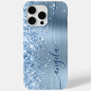 Lichtblauw Glittery Glam Navy Handtekening iPhone 15 Pro Max Hoesje