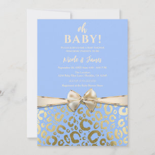 Lichtblauw & Goud Glam Luipaardprint Baby Shower Kaart