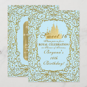 Lichtblauw & Goud Koninklijk Kasteel Prinses Sweet Kaart