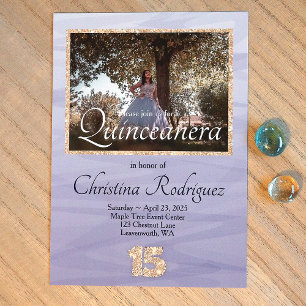 Lichtblauw, Gouden Glitter 15 Quinceanera Foto Kaart