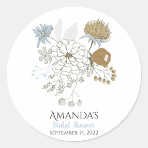 Lichtblauw grijs bruine zomerbloemen ronde sticker