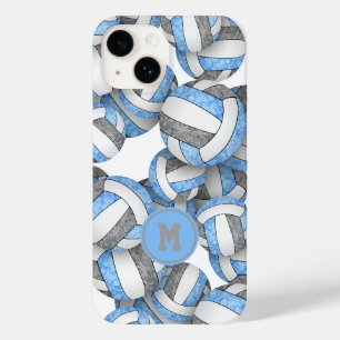 Lichtblauw grijs monogram meisjes volleybal Case-Mate iPhone 14 hoesje