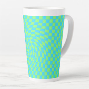 Lichtblauw & groen vervormd dambord patroon latte mok