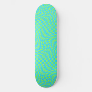 Lichtblauw & groen vervormd dambord patroon skateboard