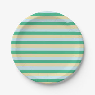 Lichtblauw, Groene en Beige Strepen Aqua Papieren Bordje