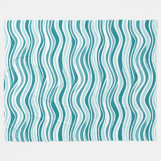 Lichtblauw/Groene Golvende Lijnen op Witte Achterg Fleece Deken (Voorkant (Horizontaal))
