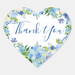 Lichtblauw Hydrangea & Groen Waterverf Bruiloft Hart Sticker