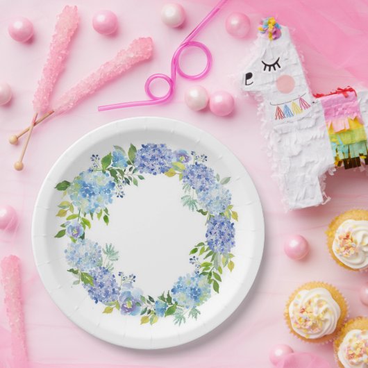 Lichtblauw Hydrangeas Bloemen Bruiloft Papieren Bordje (Feest)