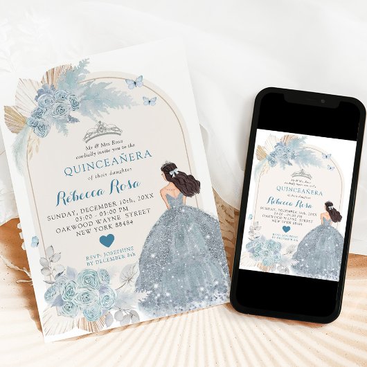 Lichtblauw Jurk Boho Prinses Quinceañera Kaart