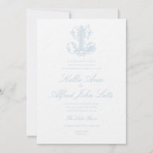 Lichtblauw "L" Monogram Huwelijksuitnodiging