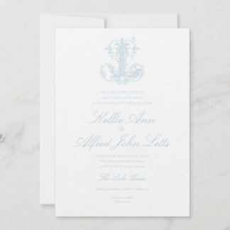 Lichtblauw "L" Monogram Huwelijksuitnodiging Kaart