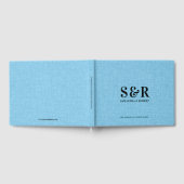 Lichtblauw linnen bruiloft monogram gastenboek (Volledig)