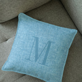 Lichtblauw linnen textuur monogram kussen