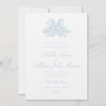 Lichtblauw "M" Monogram Huwelijksuitnodiging