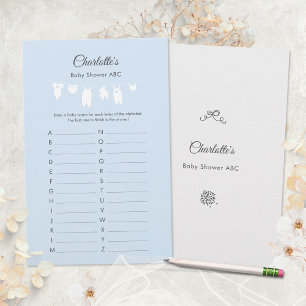 Lichtblauw Minimalistisch Baby Shower ABC Spel voo