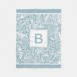 Lichtblauw Modern Botanisch Patroon Monogram Fleece Deken