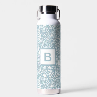 Lichtblauw Modern Botanisch Patroon Monogram Waterfles