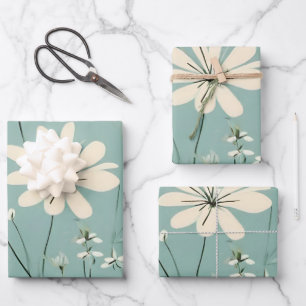Lichtblauw Moderne Groovy Daisy Bloemen Inpakpapier Vel
