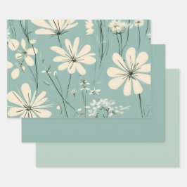 Lichtblauw Moderne Groovy Daisy Bloemen Inpakpapier Vel