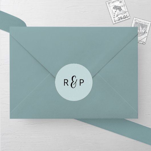 Lichtblauw Monogram Bruiloft Ronde Sticker