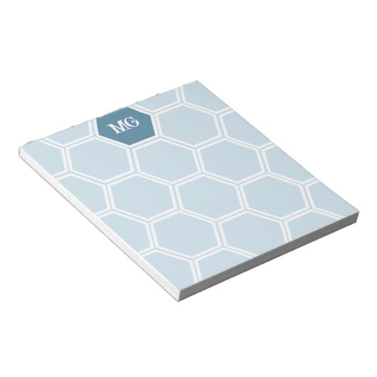 Lichtblauw Monogram Hexagon Honing Kam Patroon Notitieblok (Schuin)