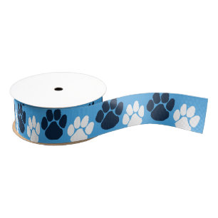 Lichtblauw & Navy Herhalende Pawprint Grosgrain Lint
