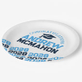 Lichtblauw & Navy op Wit Half Herhaal Afstuderen Papieren Bordje (Gekanteld)