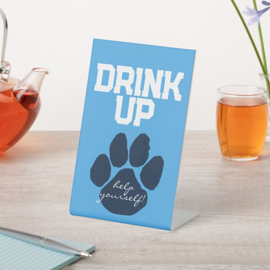 Lichtblauw & Navy Pawprint Drink Tafel Afstuderen Reclamebord Met Voetstuk (Insitu)