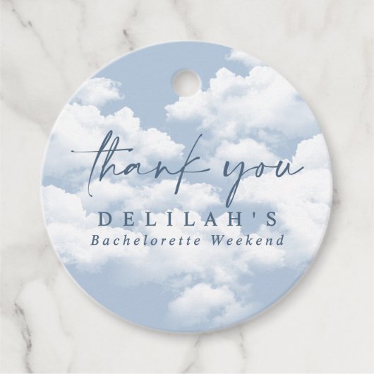 Lichtblauw "On Cloud Nine" vrijgezellenweekend Bedankjes Labels (Voorkant)