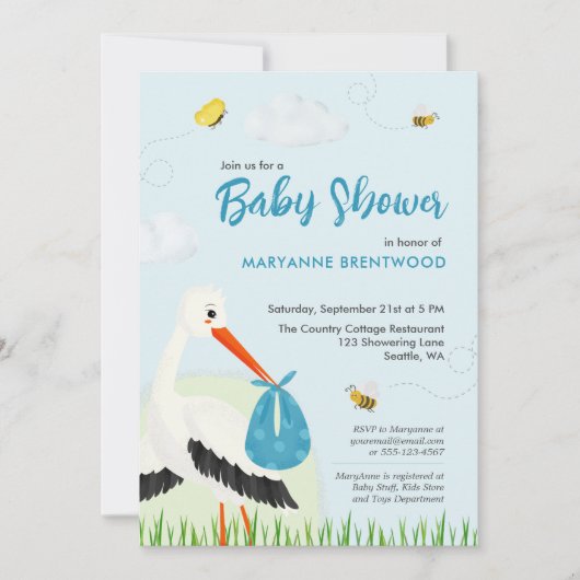 lichtblauw ooievaars Baby shower Kaart (Voorkant)