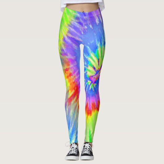 Lichtblauw & Paarse Psychedelic Starburst Tie Dye Leggings (Voorkant)