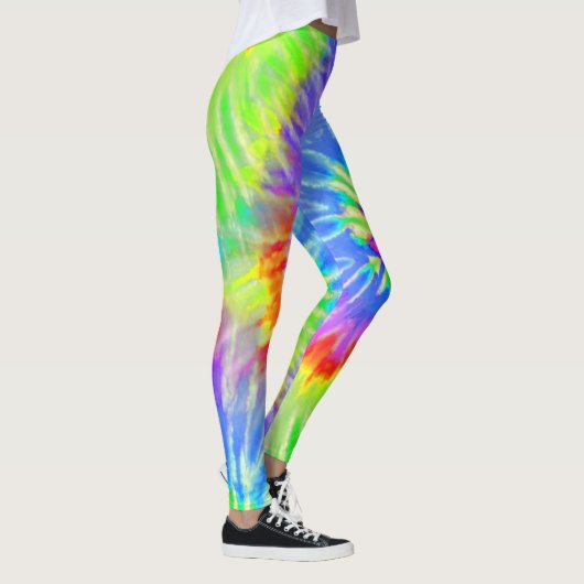 Lichtblauw & Paarse Psychedelic Starburst Tie Dye Leggings (Rechts)
