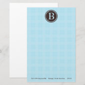 Lichtblauw Plaid Monogram Briefpapier (Voorkant / Achterkant)